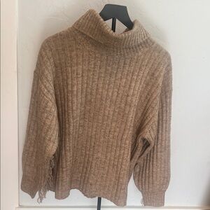 Talula over sized Brown Ribbed Turtleneck Sweater with fringe back
